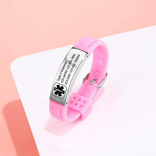 Personalised Medic Alert Bracelet for Women - Silicone Band Emergency Medical Alert Mens Bracelets -Official ID Wristband with Medical Alert Badge - Customised Engrave Text Health Information