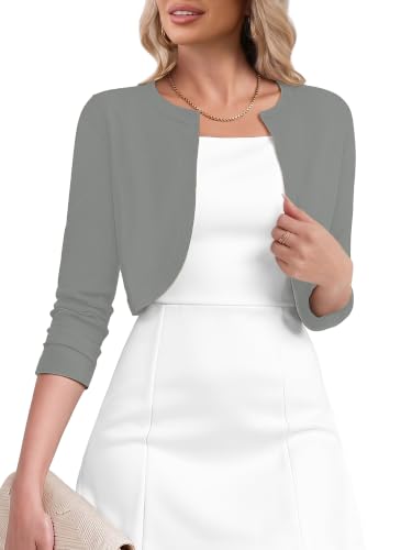Image of Heymoments Women's 3 /4 Sleeve Casual Shrugs Lightweight Open Front Cropped Cardigan for Dresses