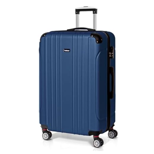 Todeco Valise Grande Taille 78cm, Valise de Voyage, Rigide e Légère ABS Valise de Voyage à roulettes Valises, 4 Doubles Roues, 78x51x28cm, Bleu foncé