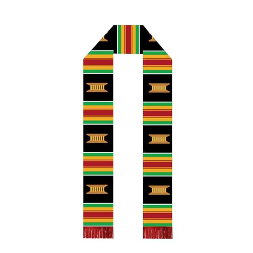 Black Red Yellow Green Scarf African American Graduation Stole Scarf with Red Tassels