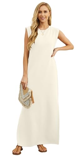 Image of GRECERELLE 2026 Women Year-Round Casual Round Neck Loose Split Wrinkle-Free Long Maxi Vacation Dress with Pockets (XXS-4XL)