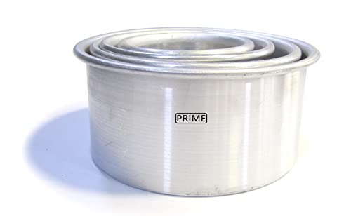 Image of Prime Bakers and Moulders Round Aluminium Cake Pans For Oven - 3, 4, 5, 6 Inch Diameter: 3 Inch Depth (Set Of 4 Pieces), Silver