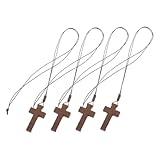 MAGICLULU Collar de Cruz de Madera Natural Unisex con Colgante de Crucifijo Vintage, Cordón Ajustable para Hombre y Mujer, Set de 4 Piezas Adecuado para Joyas Religiosas y Pascua