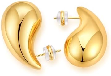 Ava Riley Chunky Gold Earrings, Small Gold Teardrop Earrings for Women, Chunky Silver Ear Studs Tear Drop S925 Sterling Silver Jewelry