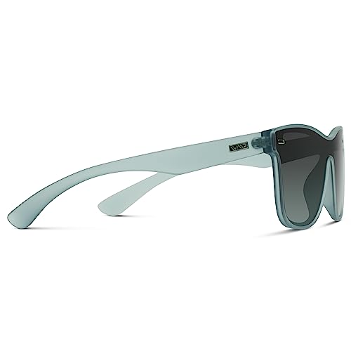 Image of WearMe Pro - Polarized Full Mirror Flat Lens Square Modern Sunglasses (Frosted Sky /Gradient Grey Sky Lens)