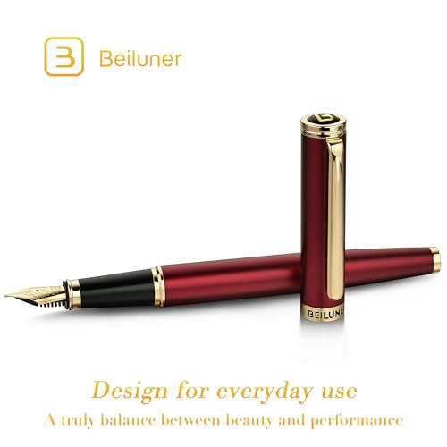 Image of BEILUNER Red Fountain Pen,Stunning Luxury Pens with 24K Gold Finish, Gorgeous 24K Gilded Nib(Medium), Fancy Pen Gift for Men&Women -Ink Converter-Elegant,Professional,Office,Nice Pen for Writing