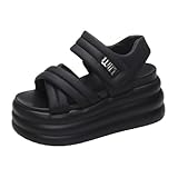 [MTKCNTL] クロスサンダル レディース 厚底 歩きやすい ストラップ スポーツサンダル 軽量 ベルクロ 疲れない マジックテープ 身長アップ 美脚 ベルト調節 サンダル アウトドア 日常 通勤 夏 (ブラック, 日本の靴のサイズ寸法, 大人, 数値, 22.5 cm)