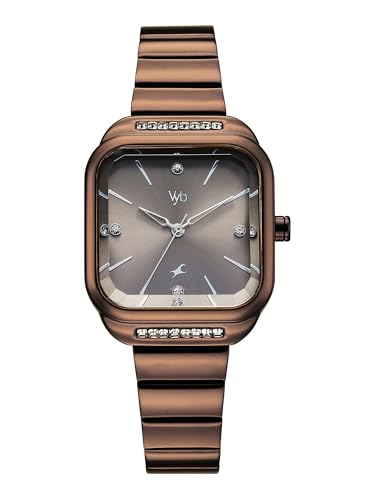 Image of Fastrack Vyb Seeker with Quartz Analog Grey Dial Coffee Brown Stainless Steel Strap Watch for Girls - FV60124QM01W