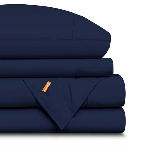 Dreamlab Juego de Sábanas Premier 1800 Collection. Sábanas de Microfibra de Lujo de Doble Cepillado (Azul Marino, Matrimonial)