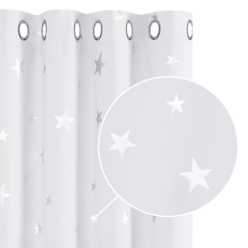 Deconovo Cortinas Dormitorio Moderno Suave para Ventanas de Habitación Infantiles Estrellas Plateada 140 x 260 cm Gris Perla