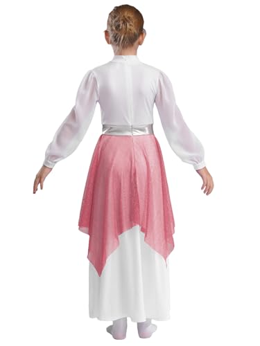 Hansber Kids Girls Church Liturgical Dance Dress Praise Long Sleeve Metallic Asymmetrical Dancewear2