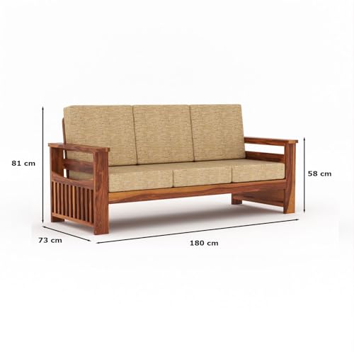 Image of KINGS HOME FURNITURE Sheesham Wooden 6 Seater Sofa for Living Room | Rosewood 6 Seater Cushion Sofa Side Half Moon Rack | Solid Wood Sofa Set for Lounge (-3+2+1,Honey)