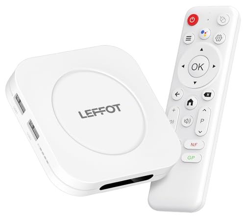 LEFFOT Android 14.0 TV Box 2025, 4GB RAM 32GB ROM, M1 Plus 4K Ultra HD Box Android TV, Smart TVBox con Control de Voz, 2.4G y 5G WiFi 6, BT 5.4, HDR10, 100M Ethernet, RK3528 Quad-Core A53