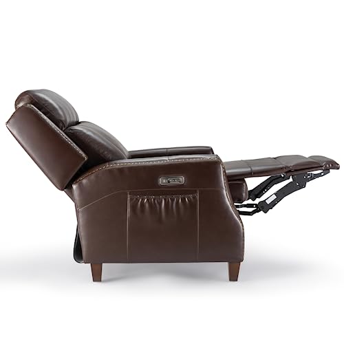 Rimdoc Genuine Leather Power Recliner Chair With Double Layer Backrest Rivet Decoration Usb & Type-C Charging, High-Density Sponge Recliner Chair For Living Room, Brown #TOP2
