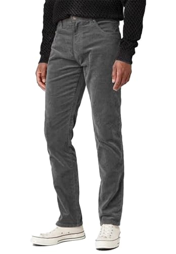 Men's Corduroy Dress Pants Flat Front Straight Leg with Elastic Back Waist Vintage Trousers