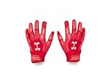 Under Armour Boys' Pee Wee F9 Football Gloves, (600) Red/Beta/Metallic Silver, One Size Fits Most