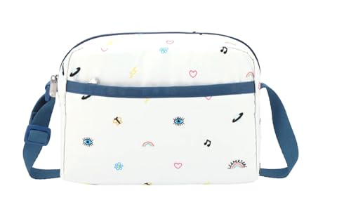 LeSportsac Daydream Embroidery Daniella Crossbody Bag, Style 2434/Color E885, Unique Embroidered Whimsical & Colorful Motifs: Hearts, Butterflies, Flowers, Shooting Stars & Rainbows