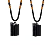 CIFIBIFUN 2PCS Jet Stone Schorl Crystal Black Tournament Necklace Pendant, Natural Raw Stones Handmade Psychic Healing Reiki Protection Brazilian Pedra De Jato (2PCS Large 0.7Ounce)