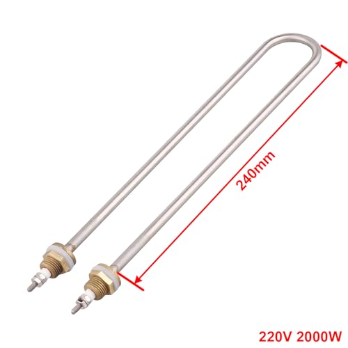AIICIOO Heizelement Edelstahl U- Typ rohrförmige Messing Flansch elektrische Wärme Rohr Taucher Heizung AC 220V 2000W-2