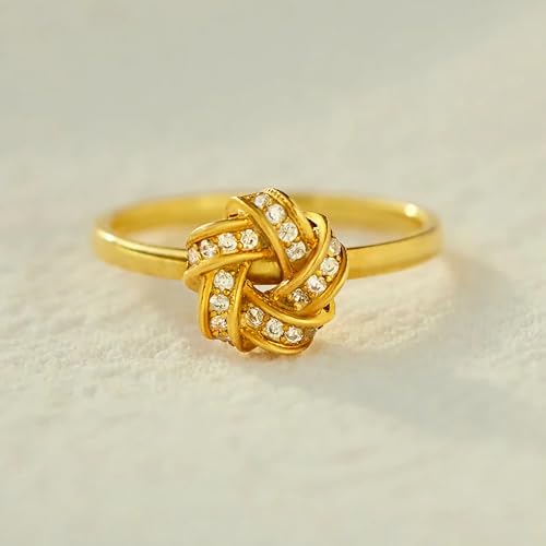 Celtic Love Knot Ring for Women 925 Sterling Silver 14k Plated Gold CZ Infinity Eternity Love Rings for Wife Rings Wedding Birthday Jewelry Gift Size 6-93