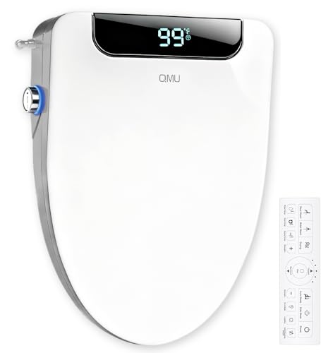 QMU Heated Bidet Toilet Seat Elongated with LED Display & Remote Control - Smart Soft Close Toilet...