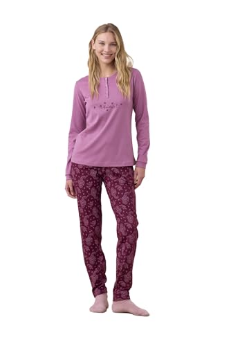 Noidinotte - Pijama Mujer Invernal de algodón cálido, Modelo Cachemire - L Rosa
