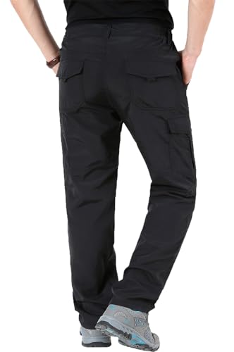 Aotoyou Wanderhose Herren Hose Wasserdicht Cargohose Schnelltrocknend Outdoorhose Softshellhose Trekkinghose Funktionshose Männer mit 6 Taschen, Schwarz XL