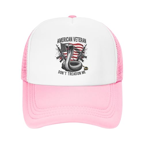 Dont Tread on Me Trucker Hat American Veteran FDT Resist Baseball Cap Mesh Back Adjustable Hats for Kids - Pink