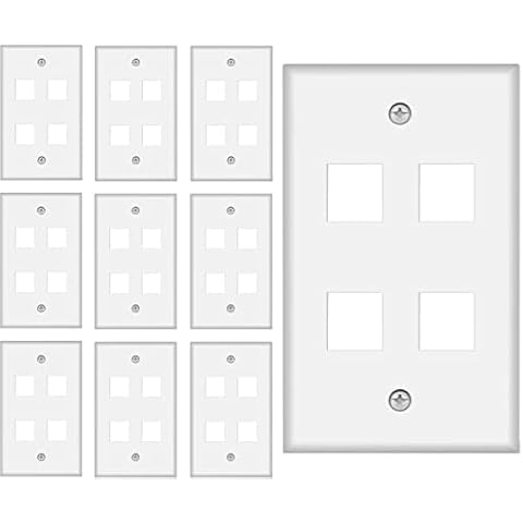 4 Port Keystone Wall Plate 10-Pack Single Gang Face plate for Rj45 Keystone Jack and Modular Inserts White by Tedgetal Cover