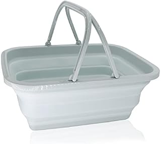 Collapsible Washing Bowl, Folding Washing Up Bowl With Handles, Foldable Washing Basin for Outdoor Camping, Travel, Kitchen and Caravan, Space Saving Storage ContainerGrey Blue