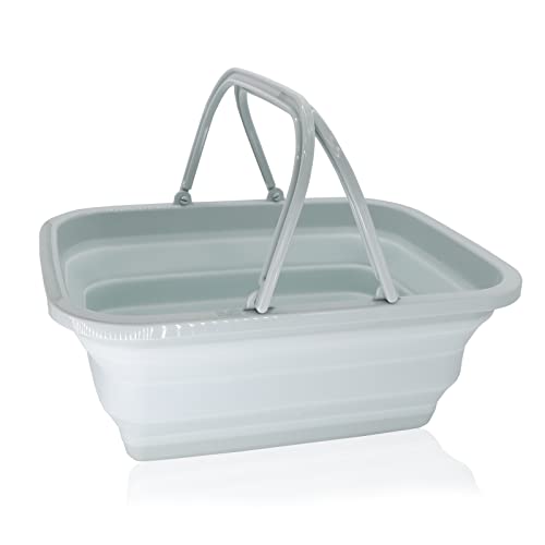 Bassine à laver pliable avec poignées, bac à laver pliable pour camping en plein air, voyage, cuisine et caravane, récipient de rangement peu encombrant (gris bleu) Cover
