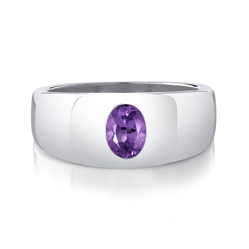 Gem Stone King Men's 925 Sterling Silver Purple Amethyst Ring | 1.15 Cttw | Oval 8X6MM | Gemstone February Birthstone | Available in Size 7,8,9,10,11,12,132