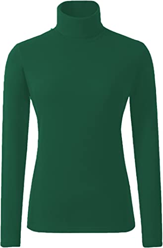 Mustwearit Ladies Polo Roll Neck Tops Long Sleeve Turtle Neck Plain Jumpers for Women Top T Shirts UK Plus Size 8 to 26. Bottle Green