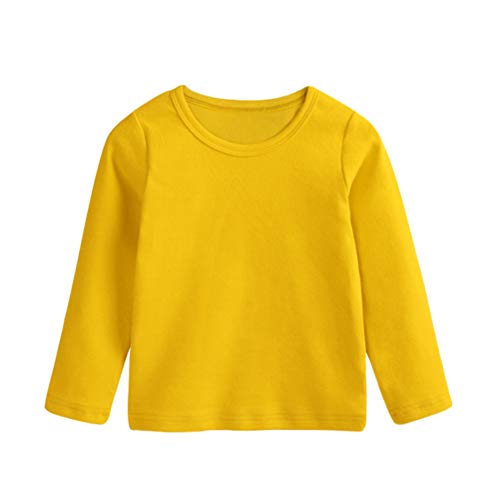 Toddler Baby Boy Girl Basic Solid Plain Organic Cotton T Shirts Tops Long Sleeve Tee Shirt Girls Clothes (A Yellow, 2-3 Years)
