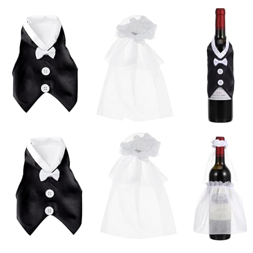 Taicols Lot de 4 bouteilles de vin de mariage pour couples, décoration de bouteilles de mariée et de marié, décoration de bouteilles de mariage,...