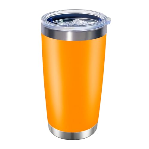 HAOLI 1 Pack 20oz Stainless Steel Tumbler with Lid, Leakproof Double Wall Travel Mug for Hot/Cold Drinks, Home Office Outdoor Party Use, Durable Powder Coated Insulated Cup/Orange