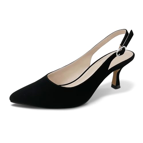 Slingback Kitten Heels for Women Pumps Pointed Toe Low Heel 2.7 in Kitten Heels Women Pumps Slip On Dress Shoes with Buckle Strap for Dating Party Working