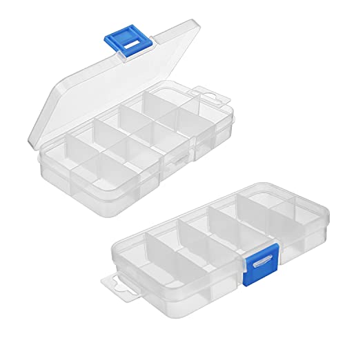 MroMax PP Component Storage Box 130x70x22mm Plastic Organizer Adjustable Container 10 Removable Grids Tool Boxes for Electronic Component Small Accessories Transparent Color 4Pcs