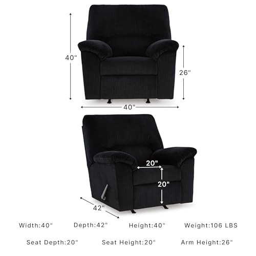 Image of Signature Design by Ashley SimpleJoy Rocker Recliner, Black | Buttery-soft polyester corduroy, Quick 1-step assembly, Oversized manual reclining seat for living rooms