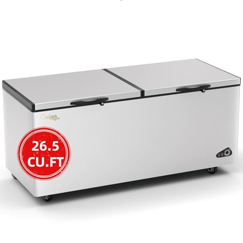 Chest Freezer - 20 Cu Ft Large Commerical Deep Freezer with Removable Baskets - Top Open Door Compact Freezer w/Adjustable Temperature Quiet Energy Saving for Families Office and Garage - Silver