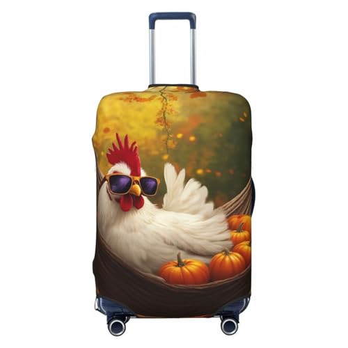 Autumn Rooster Pumpkin Hammock Luggage Cover Elastic Washable Protector Anti-Scratch Travel Suitcase Covers With Concealed Zipper For 18-32 Inch Luggage Medium