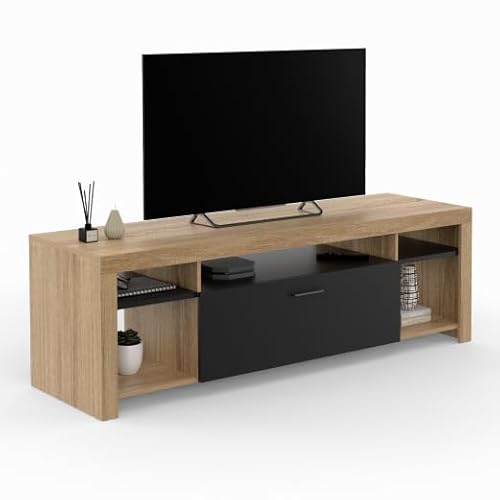 IDMarket - Meuble TV 140 cm Malo Bois et Placard Noir