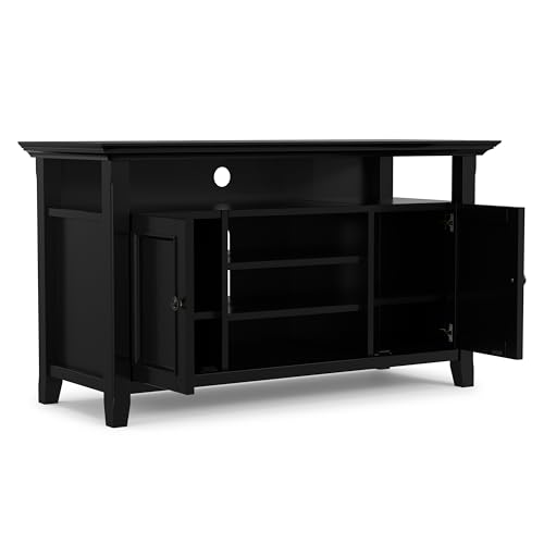 Image of SIMPLIHOME Amherst 54 inch Wide Solid Wood TV Stand in Black