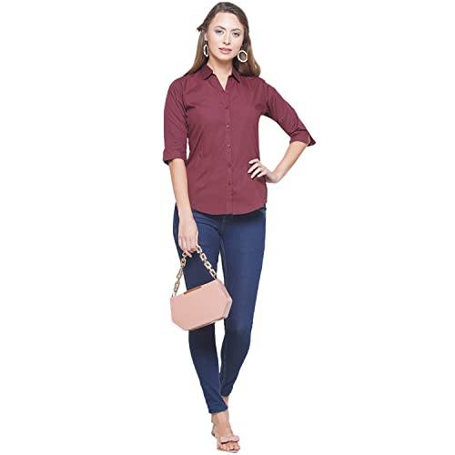 Image of Polycotton Women 3 /4 Sleeve Stylish Solid Western Offical Formal Shirt Casual Regular Fit Shirt for Women