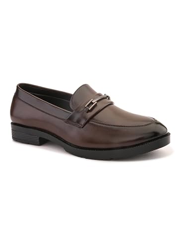 Image of STANPHORD Men Formal Loafer Shoes | Metal Accent Slip-On Moccasins | PU Leatherette Cushioned Anti-Slip | Office Party Business Casual Wear (TPSL 25024)