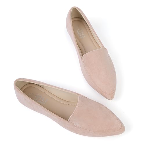 Image of MUSSHOE Pointed Toe Flats for Women, Comfortable Business Casual Work Shoes, Slip On Loafers with Arch Support, Office Walking Flats for All Day Standing