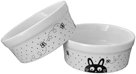 Kit Comedouro e Bebedouro de Porcelana 300m Gatinho Poá