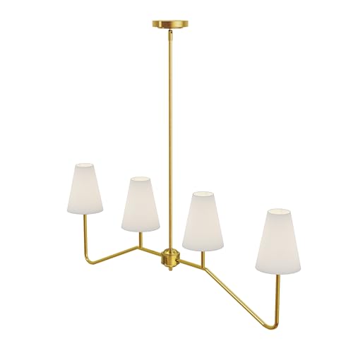 Electro bp;47" W 4-Light Linear Kitchen Island Lighting Fixture Classic Chandeliers Polished Gold with White Linen Shades for Dining Table,E12,160W
