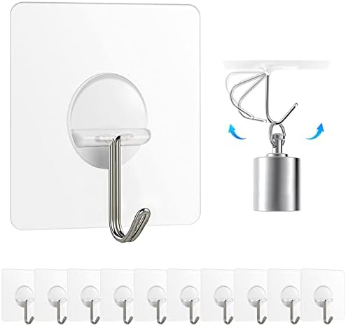 Adhesive Hooks,Transparent Seamless Stainless Steel Ultra Strong Wall Hooks for Kitchen Bathroom Ceiling Door Utility Hooks(12 PCS)