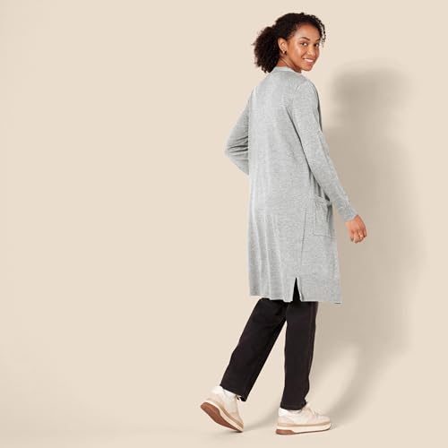 Amazon Essentials Damen Leichter, Länger Geschnittener, Langärmliger Cardigan-Pullover Mit Offener Vorderseite (In Übergröße Erhältlich), Hellgrau Meliert, S